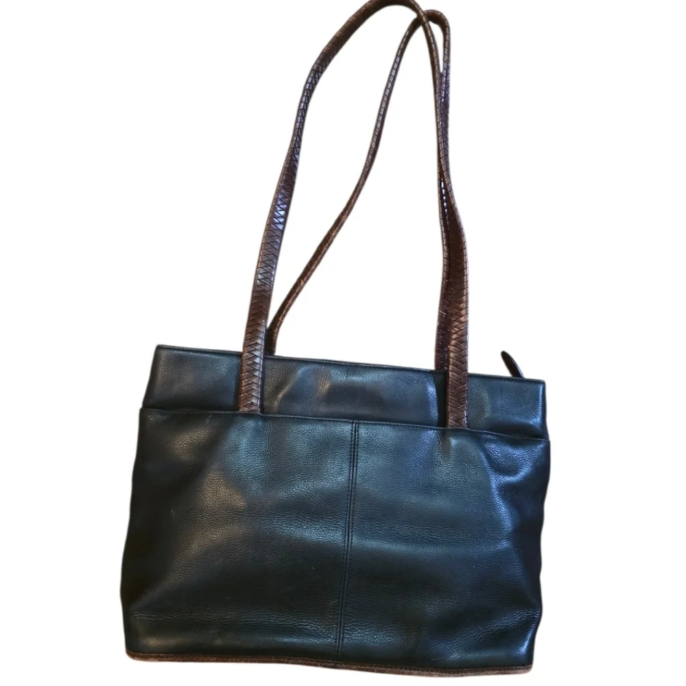 Fossil Vintage Black Leather with Whipstitch Brown Strap